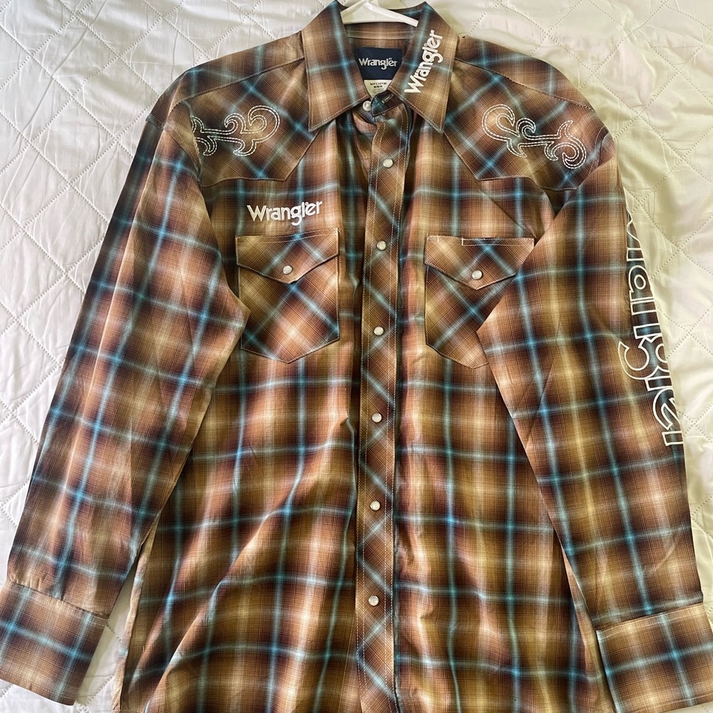 Wrangler Long Sleeve Plaid Logo Shirt